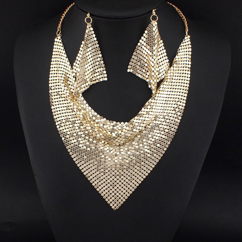 Sequin Silk Scarf Collar Necklace Set