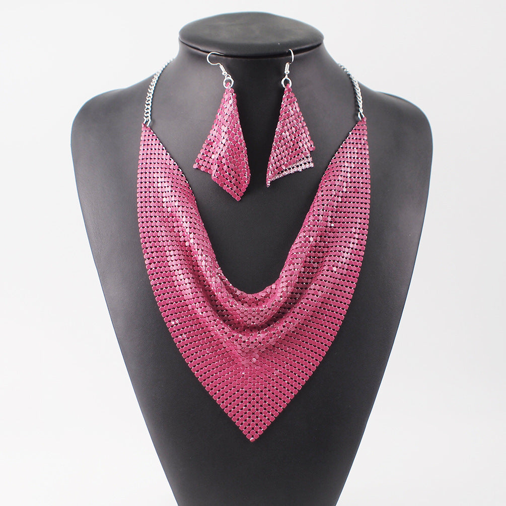 Sequin Silk Scarf Collar Necklace Set