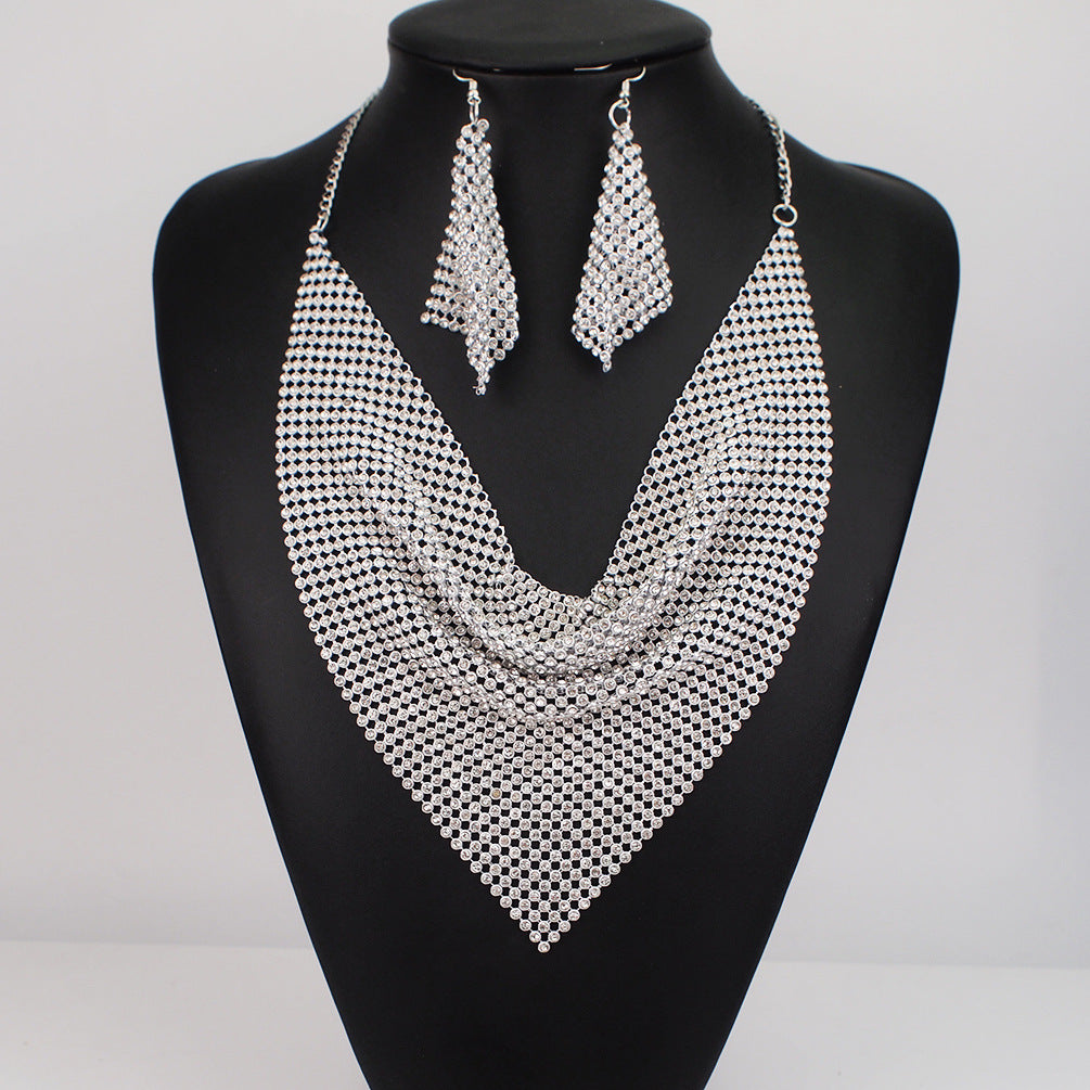 Sequin Silk Scarf Collar Necklace Set