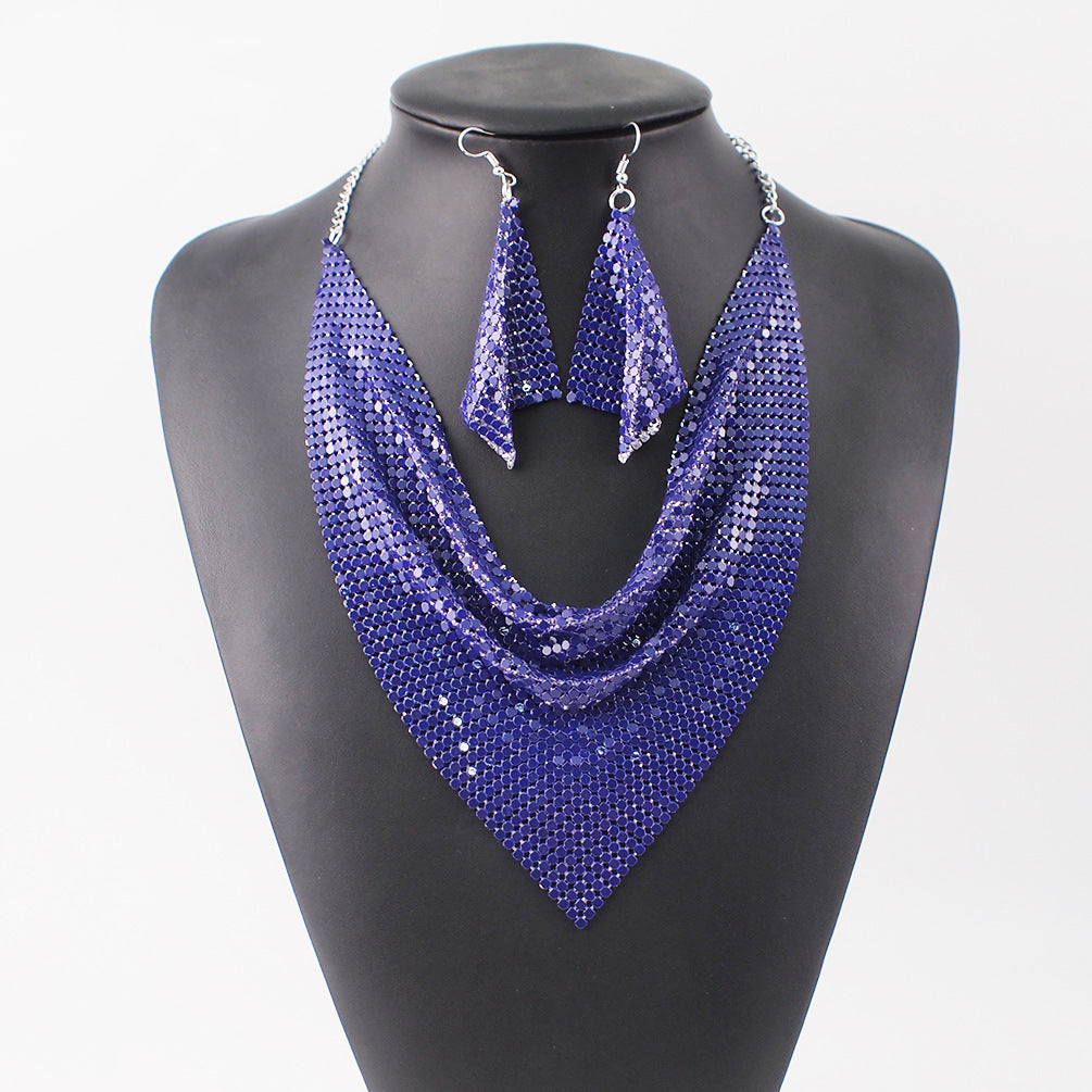 Sequin Silk Scarf Collar Necklace Set