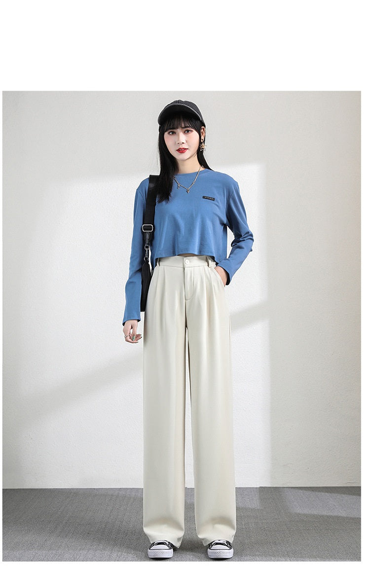 White Wide-leg Pants High Waist Drape Summer Mopping Trousers