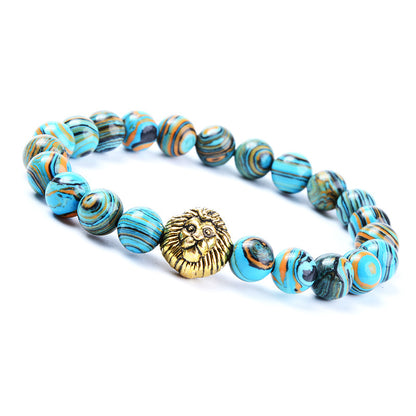 Blue Malachite Lion Head Beaded Bracelet