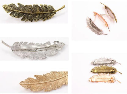 Han Edition Leaf Feather Hair Card Metal Elastic Hair Clip