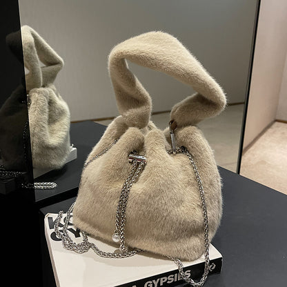 Plush Bucket Bag Chain Single Shoulder Crossbody Bag