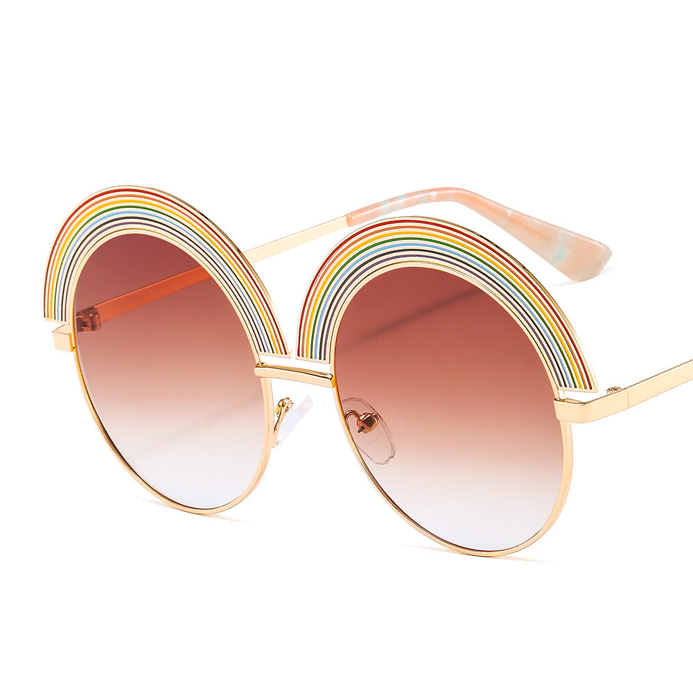 Metal rainbow large round frame sunglasses