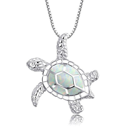 Fashion silver filled blue opal sea turtle necklace