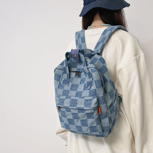 Canvas Denim Plaid Backpack