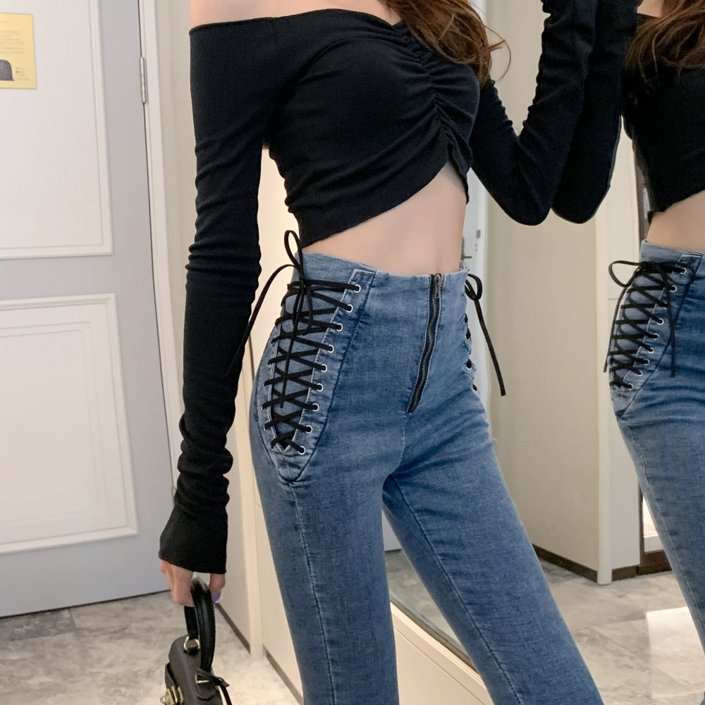 High waist jeans slim skinny cropped pencil pants