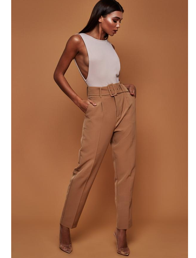 autumn casual pants high waist solid color straight trousers with belt