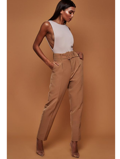 autumn casual pants high waist solid color straight trousers with belt