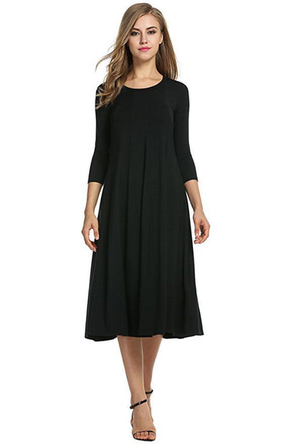 Crew Neck Sleeve Solid Color Dress