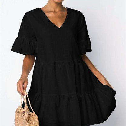 V-neck short sleeve skirt dress