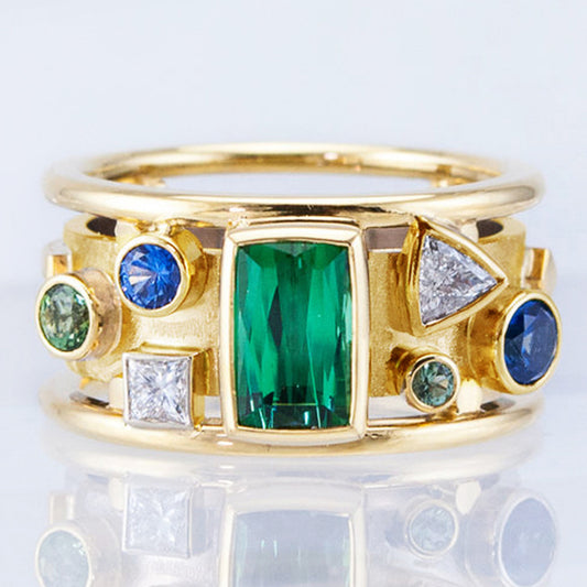 Gold Inlaid Green Zircon Ring With Jewelry