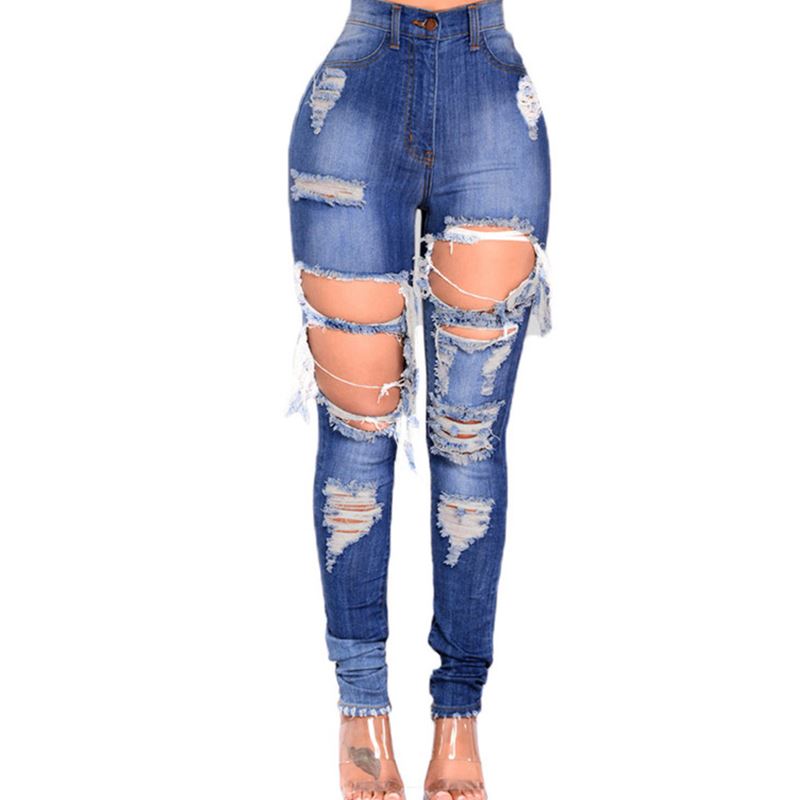 Summer grind hole jeans trousers feet high waist pants