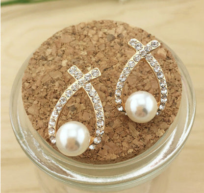 Cross pearl drill earrings