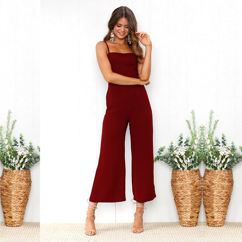 Sexy suspenders wrapped chest zipper jumpsuit