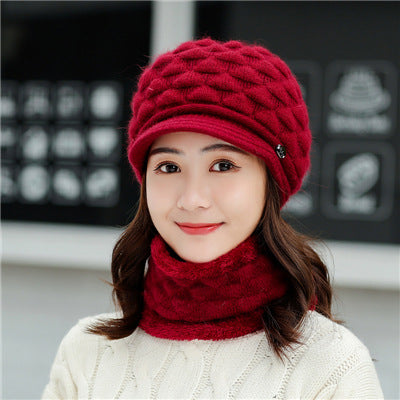 Plush thick warm ear protection scarf hat