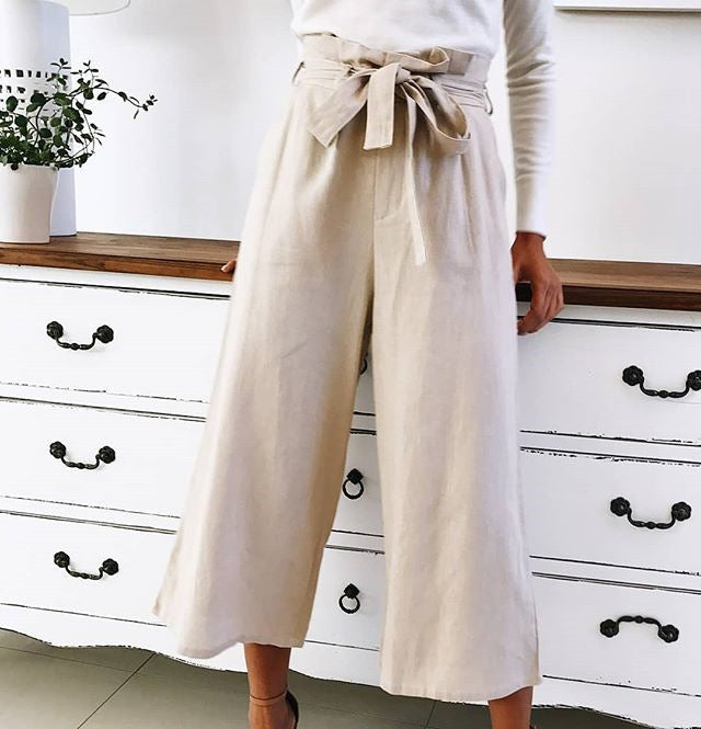 Casual wide-leg pants solid color lace