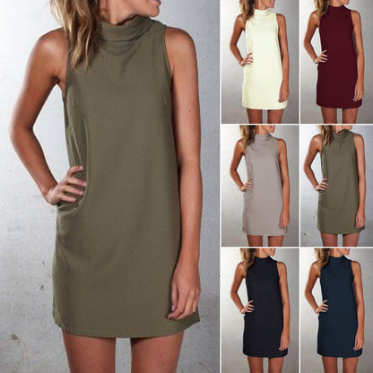 Casual high neck sleeveless dress