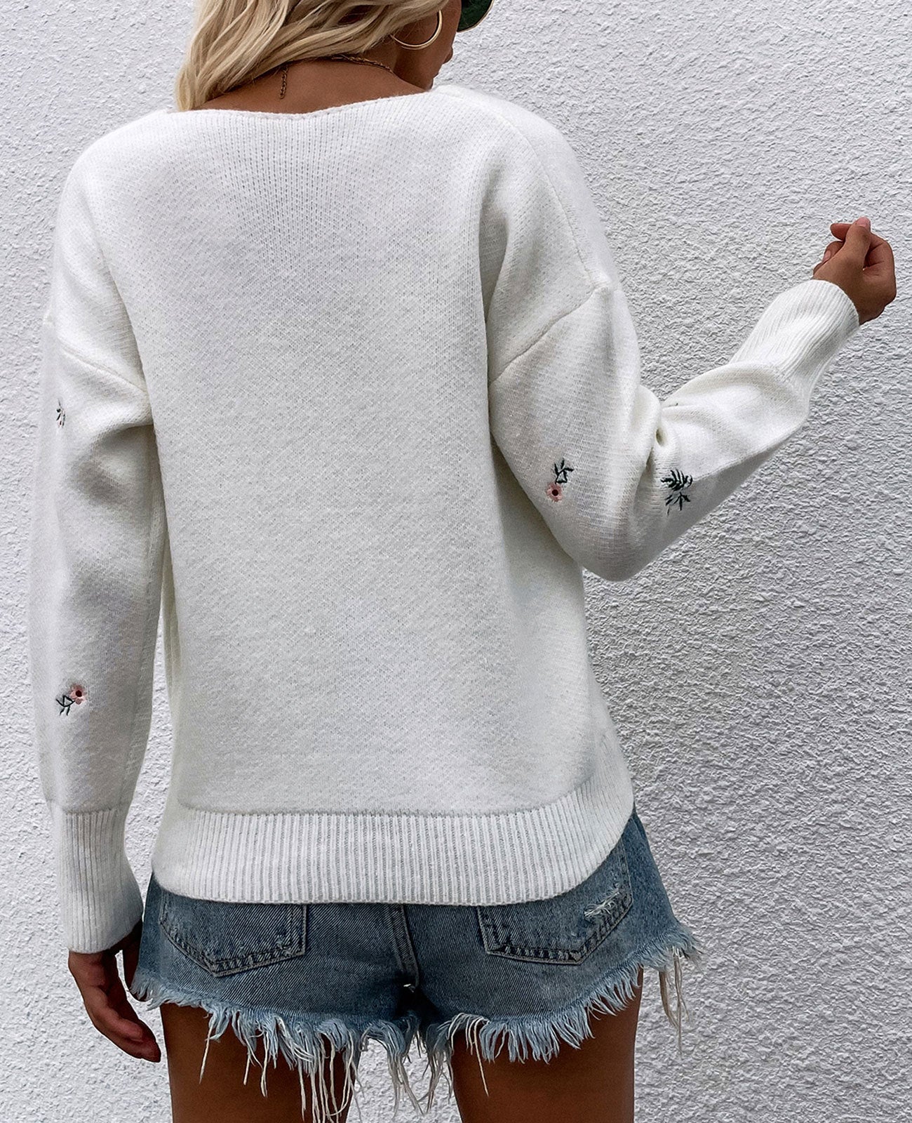 V-neck Pullover Beautifully Embroidered Sweater