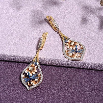 Playful Flower Dripping Full Diamond Earrings