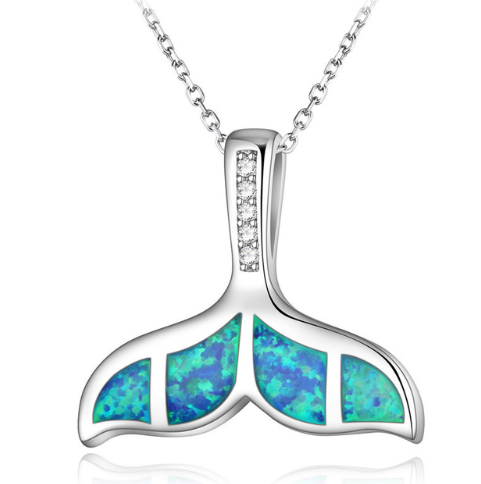 Fashion silver filled blue opal sea turtle necklace