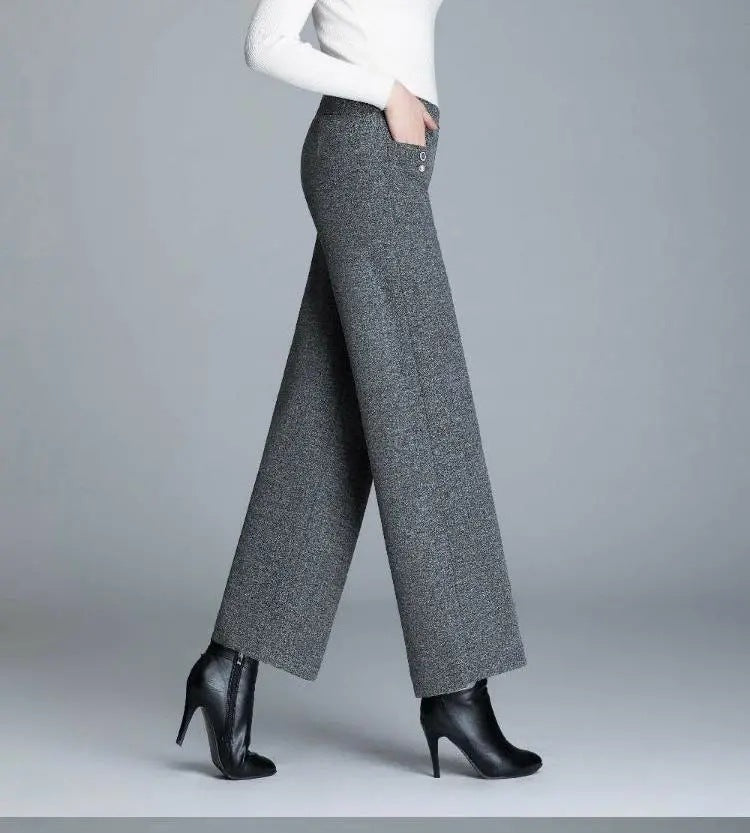 High Waist Loose Cropped Casual Woolen Trousers