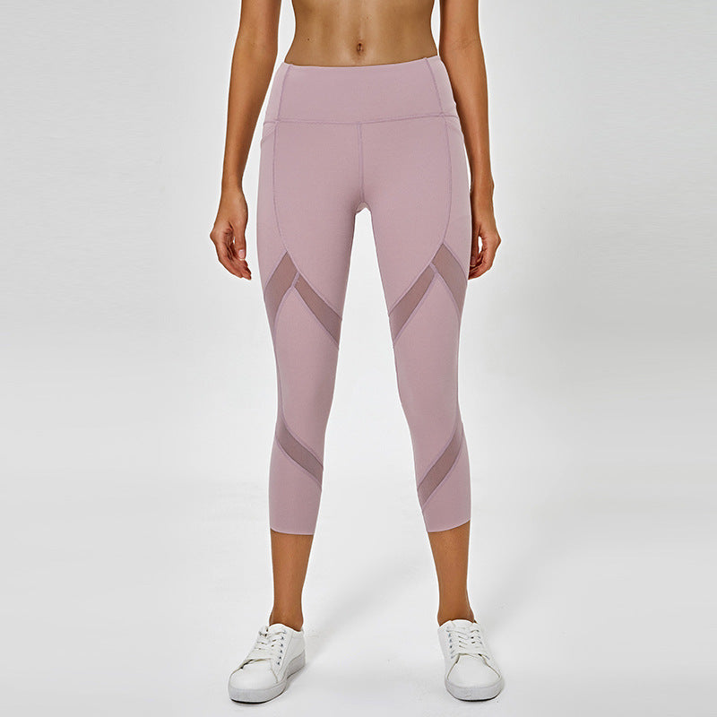 Yoga pants pocket running sports cropped trousers