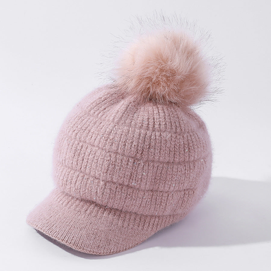 Rabbit Fur Ball Plus Velvet Warm Woolen Hat