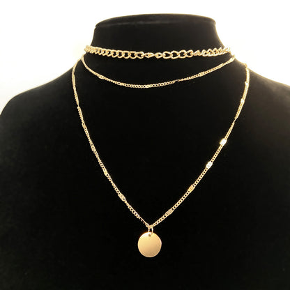 Fashionable Small Disc Pendant Multi-Layer Necklace