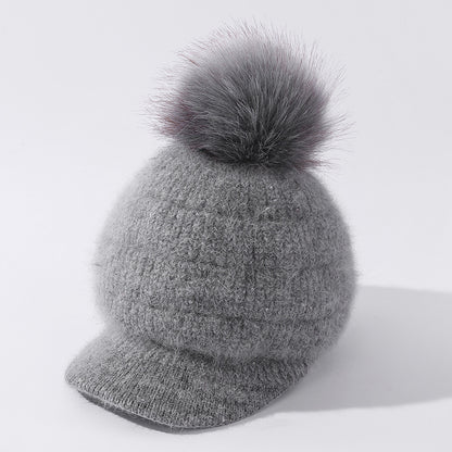 Rabbit Fur Ball Plus Velvet Warm Woolen Hat