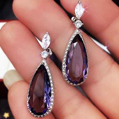 Long Purple Zircon Bridal Earrings