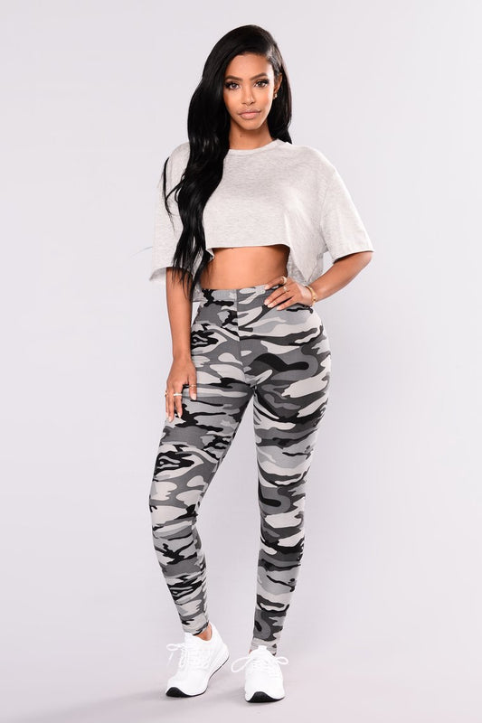 Camouflage Printed Grey Legging Pants