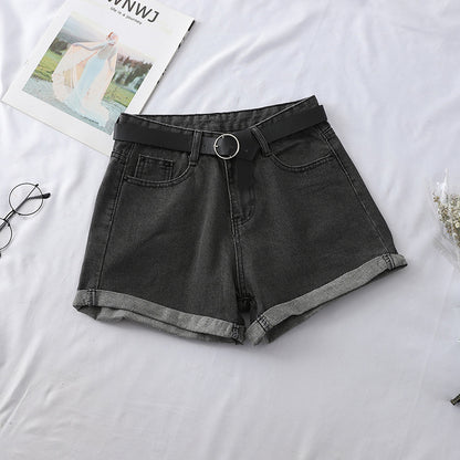 High Waist Curled Denim Shorts