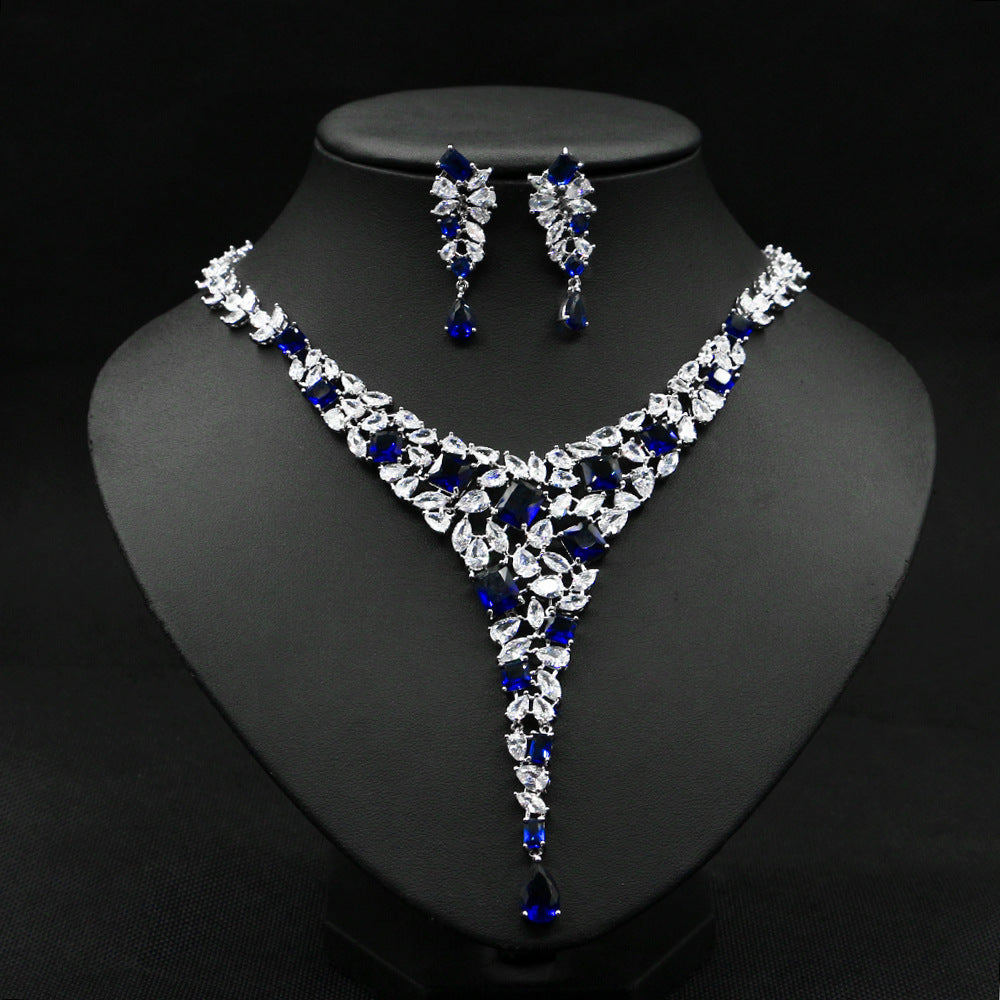 Colorful Zircon Necklace Set Wedding Dress Wedding Earring