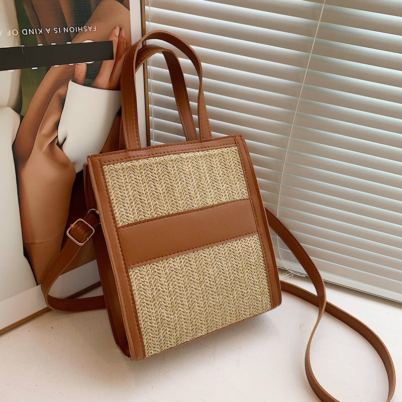 Contrast Color Fashion Straw Bag