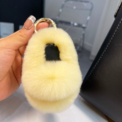 Real Rex Rabbit Fur Slippers Car Keychain