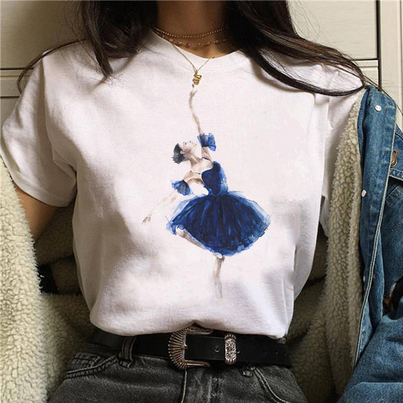 Short sleeve of figure oil painting printing