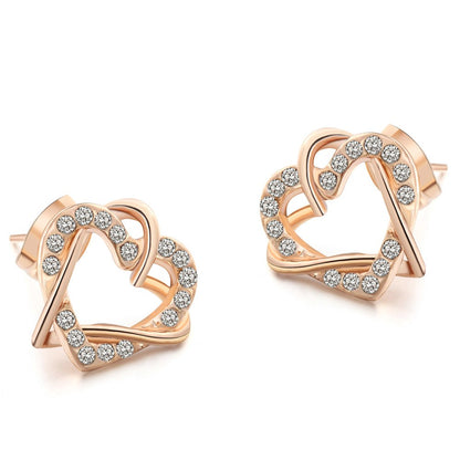 Luxury Gold Heart Rose Gold Color Stud Earring