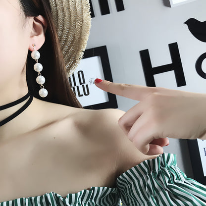 Pearl tassel long earrings