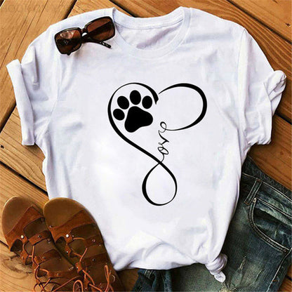 Love Paw Women's Printed Short-sleeved Round Neck T-shirt