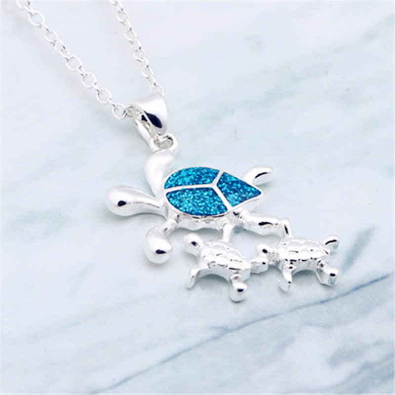 Three turtles necklace silver pendant