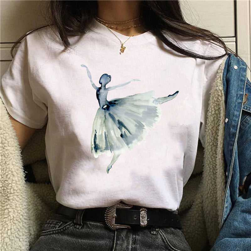 Short sleeve of figure oil painting printing