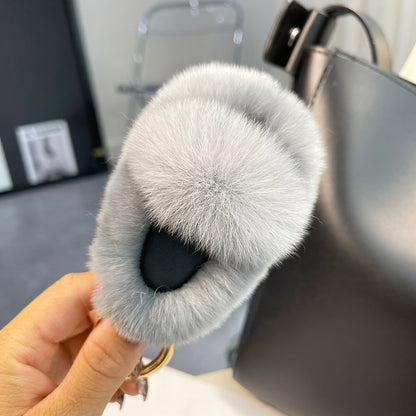 Real Rex Rabbit Fur Slippers Car Keychain