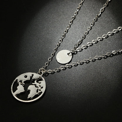 Wafer world map pendant necklace