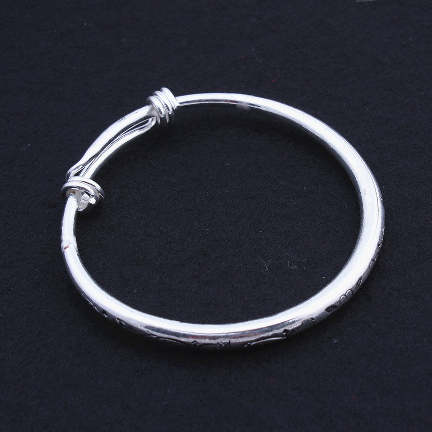 Silver Seedling Silver Solid Carved Bracelet