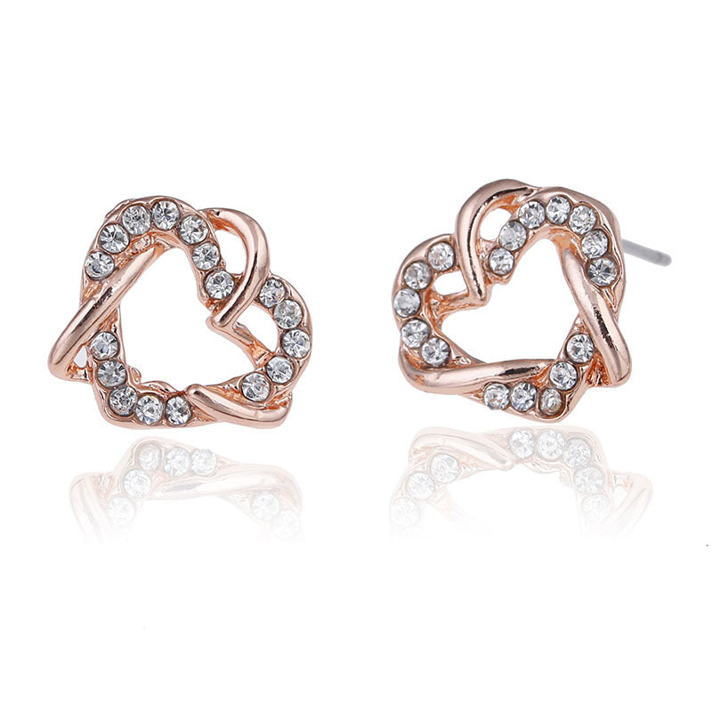 Luxury Gold Heart Rose Gold Color Stud Earring