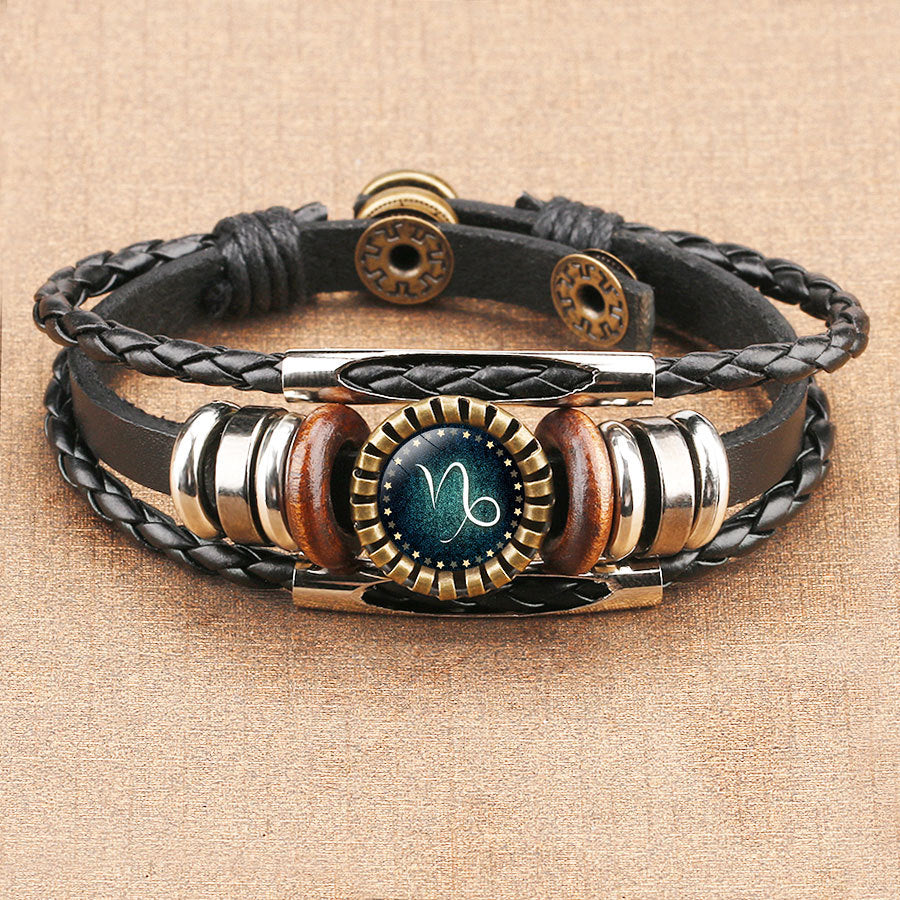 Zodiac Time Gem Leather Bracelet