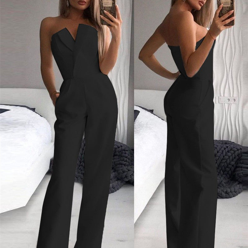 Temperament Commuter Solid Color Jumpsuit