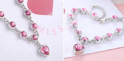 Crystal peach heart sparkling diamond bracelet